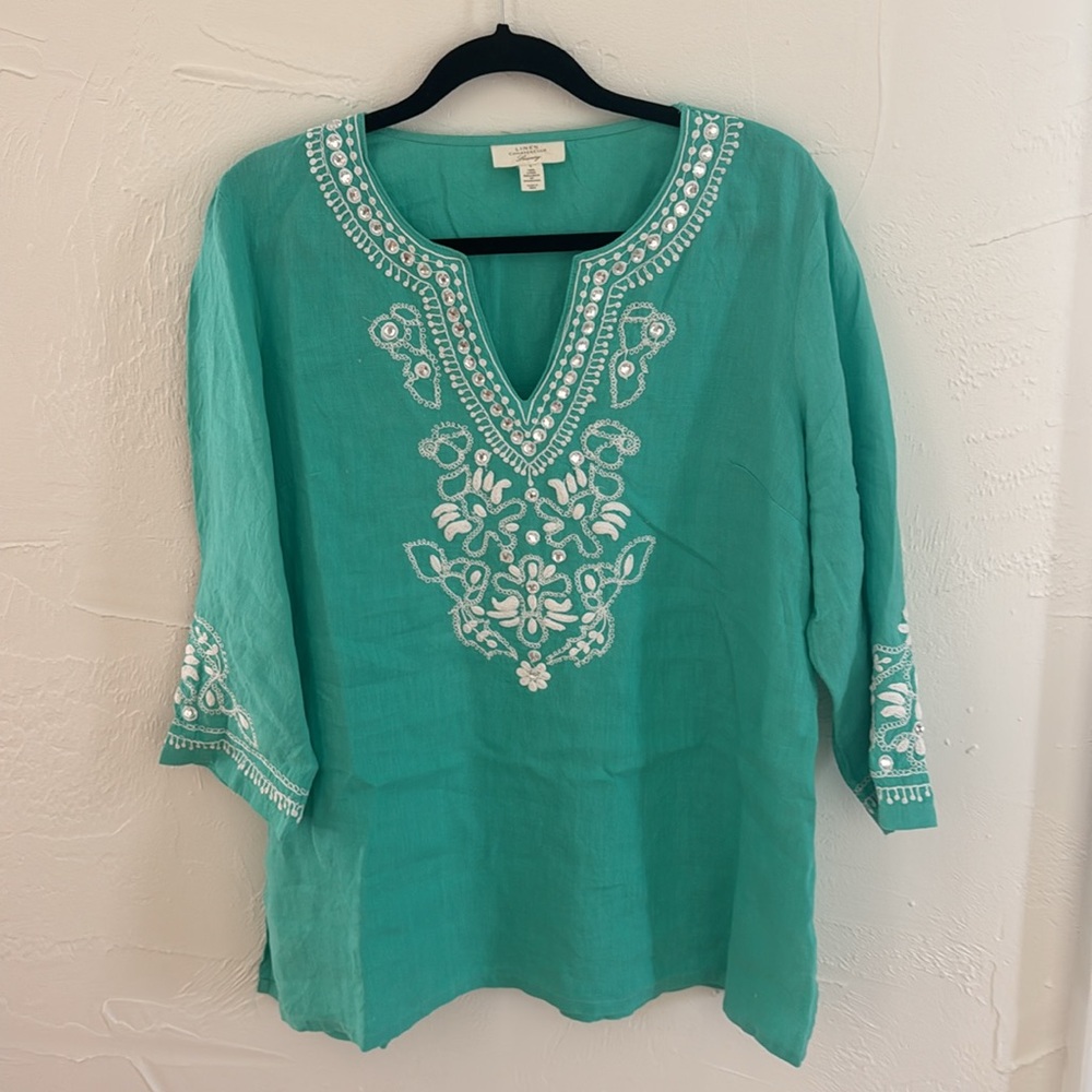 🌟 Charter Club 100% Linen Embroidered Tunic – Size Large 🌟 - Picture 2 of 5
